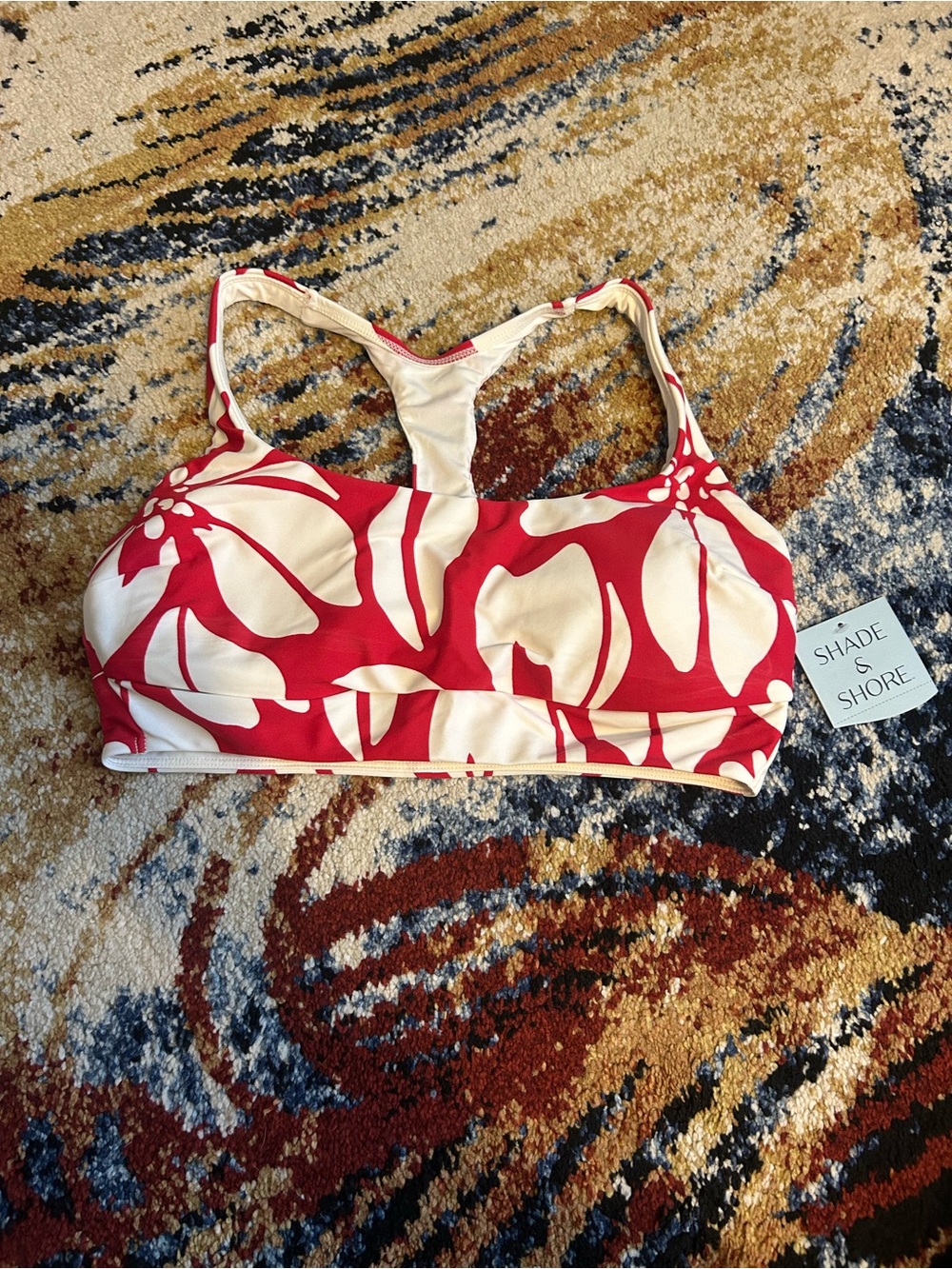 Shade & Shore Red and Cream Floral Bikini Top